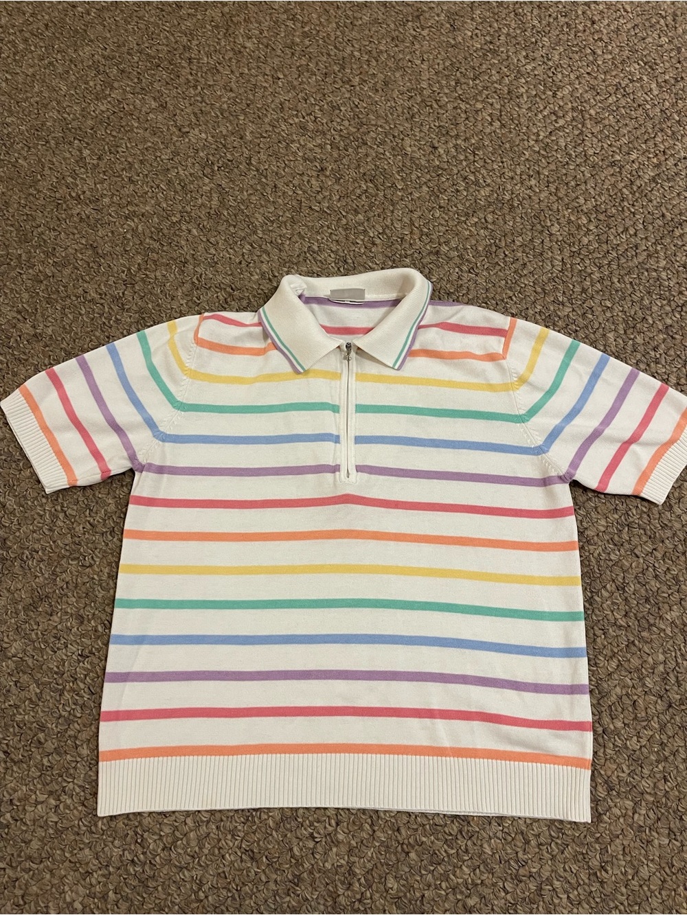 Vintage Koret Rainbow Stripe Knit Zip Polo Top Women’s M